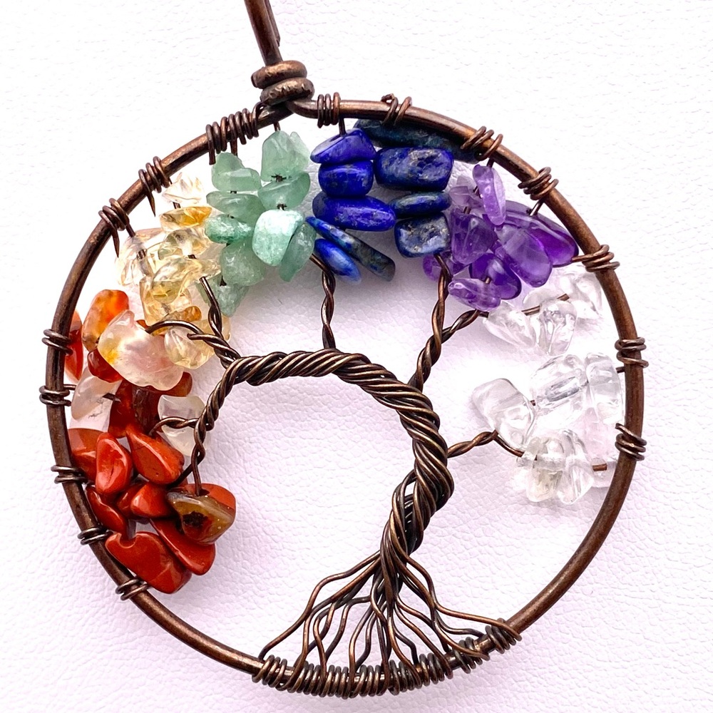 Tree of Life 7 Chakras Necklace Copper Tone 15” Chain